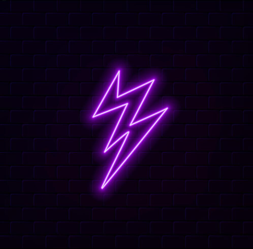 Lightning bolt icon with glowing glowing futuristic purple neon lights on black background vector
