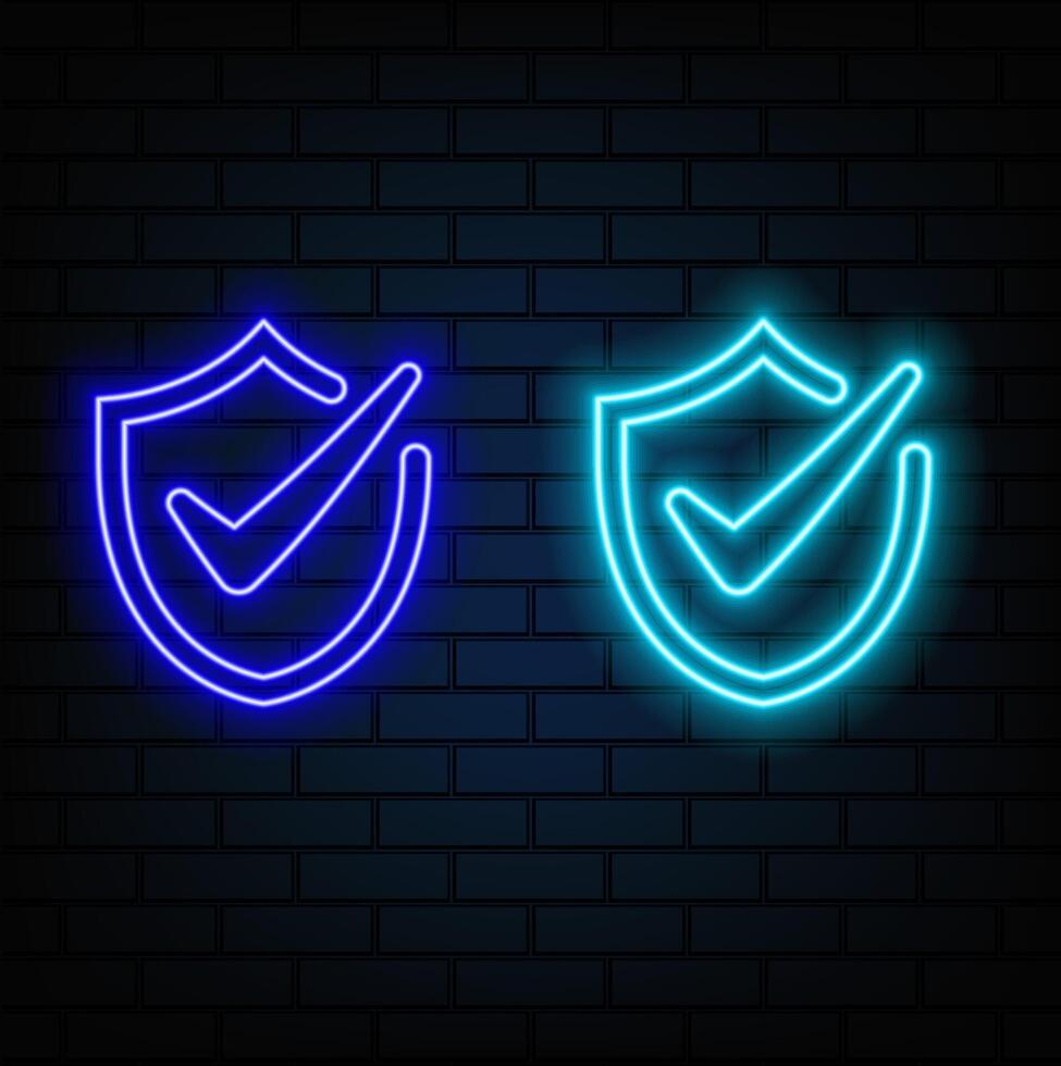 Check neon sign, great design for any purpose. Template with neon checkmark for web design. illustration vector