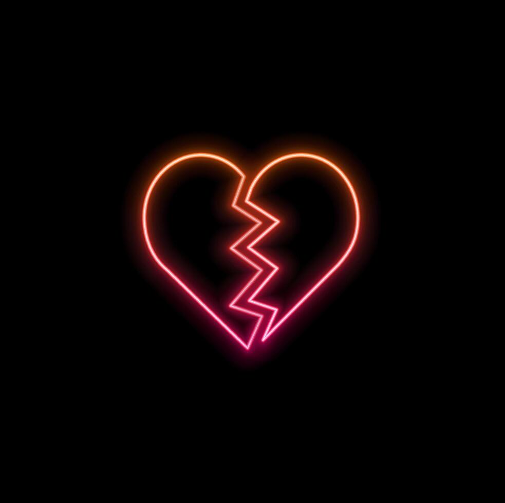 Broken heart neon light icon. A sign of brilliant disgust. Beak up. isolated illustration vector