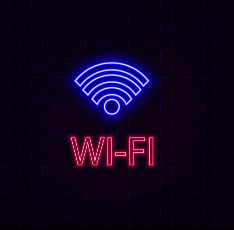 Free wifi, neon pink glow icon, advertisement in cafe, business place. neon style. vector