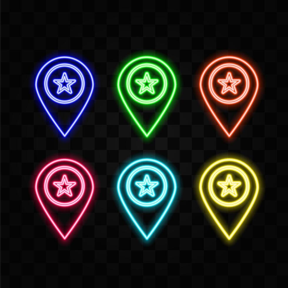 Neon style location icon, design elements. red color. vector