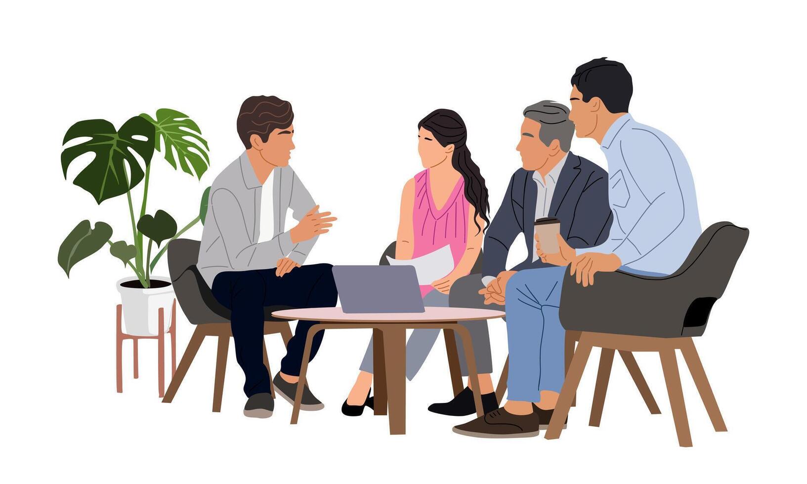 Business men and women taking part in meeting. vector