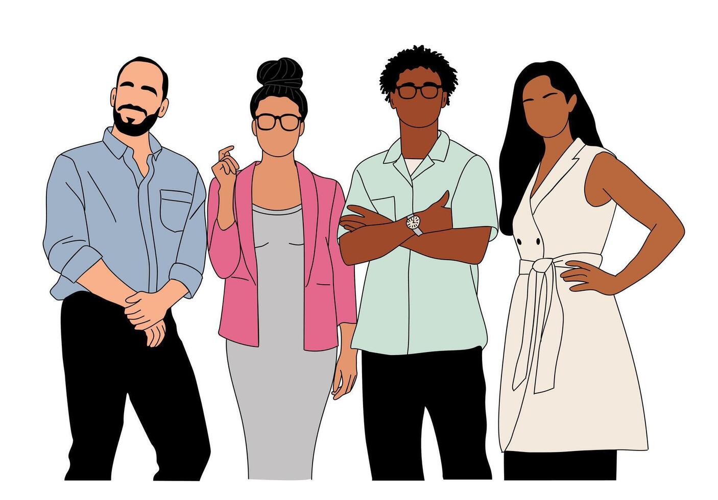 Diverse men, women standing together, supporting each other. vector