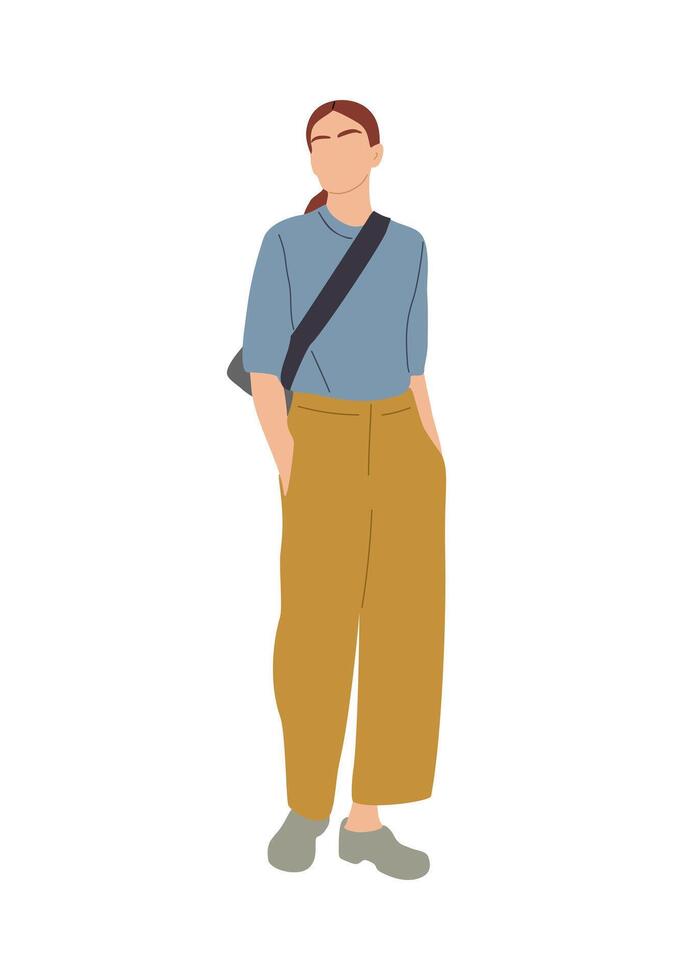 Stylish woman standing in casual office outfit. vector