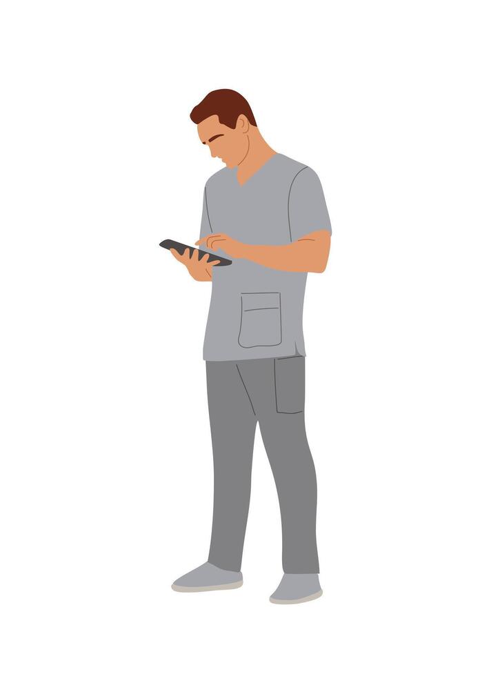 Male doctor standing with digital tablet isolated vector