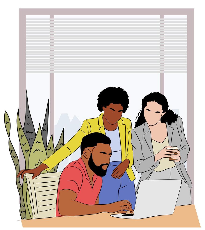 Diverse multiracial business team, man, women working in modern office vector