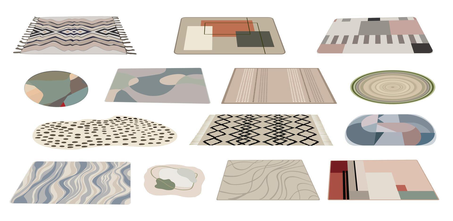 Set of modern Carpets, rugs, wool textile mats. vector