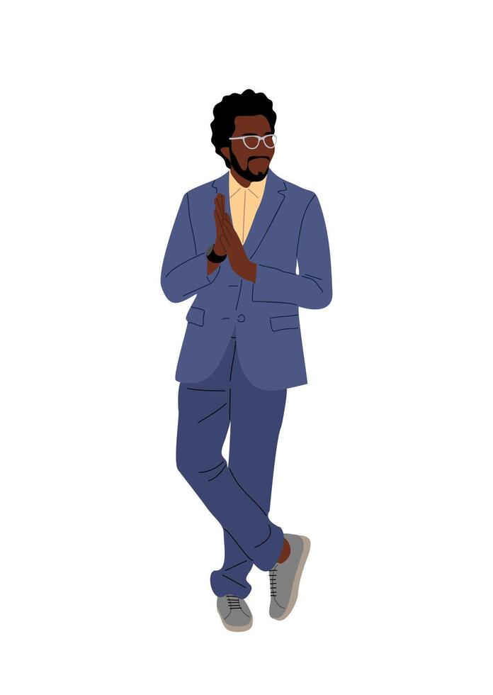 Black business man character standing art. vector
