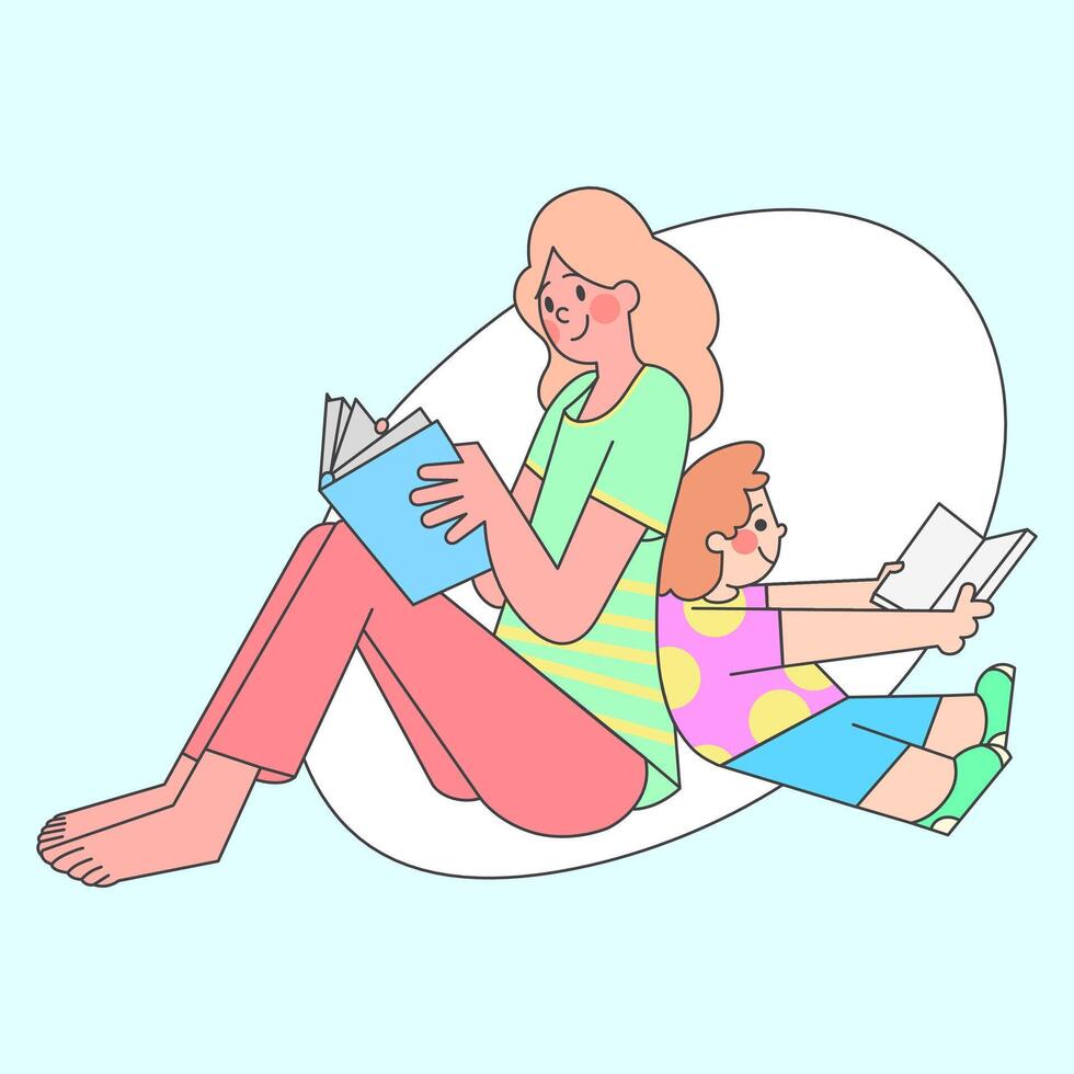Mother and Child Reading Books Together at Home vector