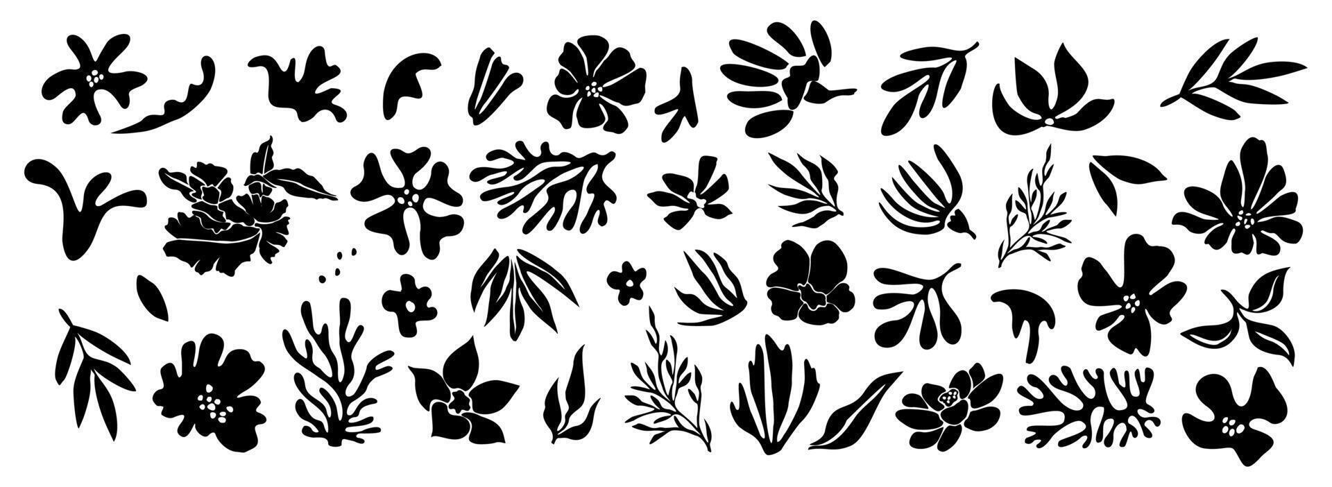 Set of flower and leaves silhouettes. vector
