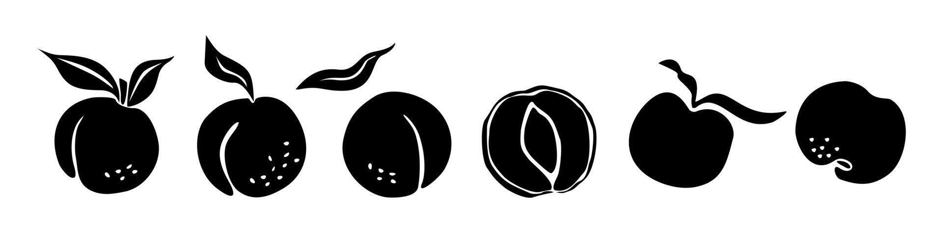Peach Fruits black silhouettes set isolated vector