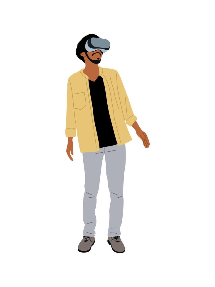 Casual man in virtual reality headset isolated. vector