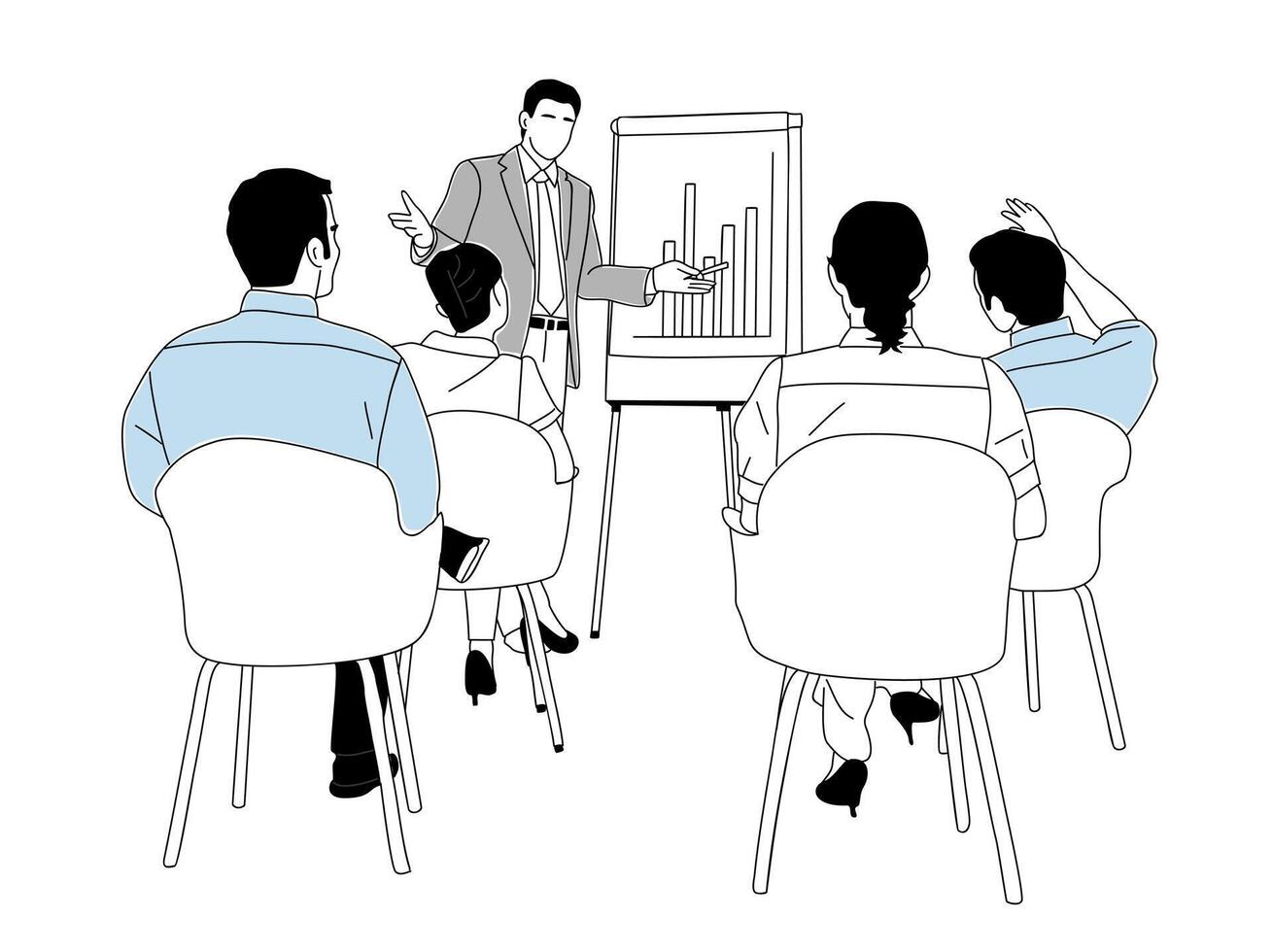 Business Men and women taking part in presentation, conference, meeting vector