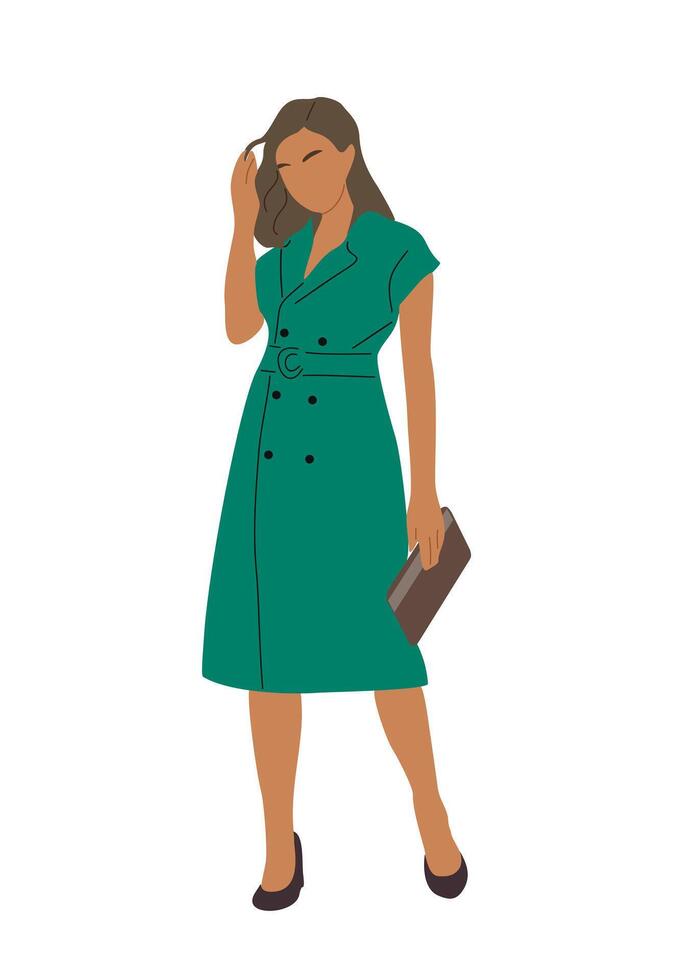 Stylish girl wearing smart casual office outfit. vector