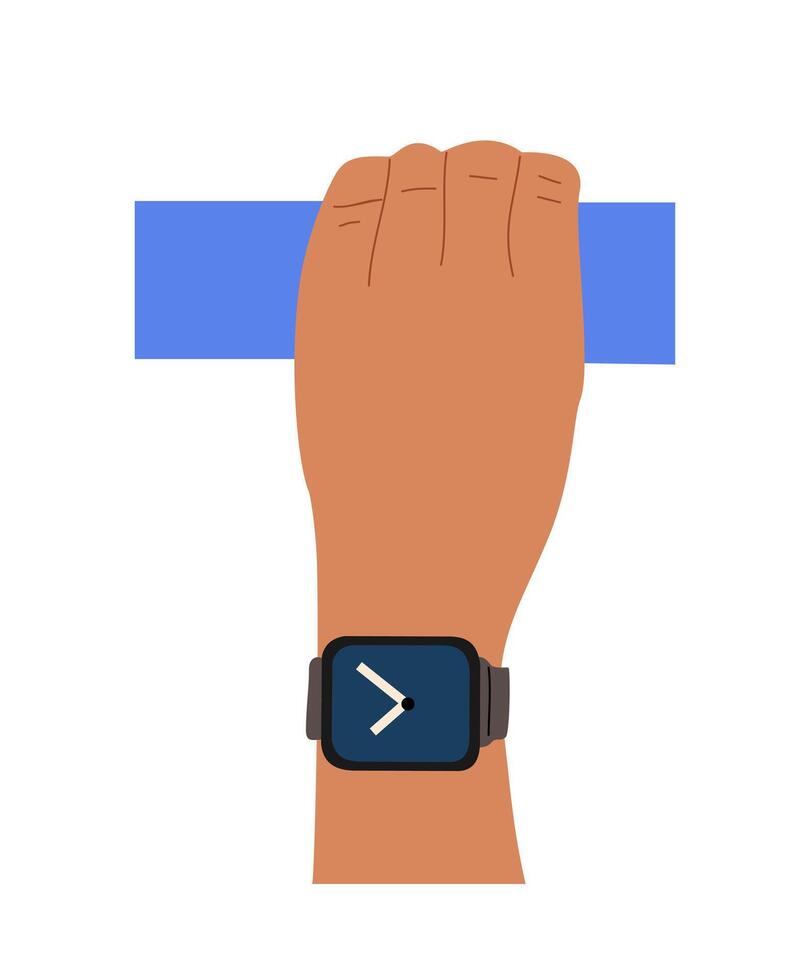 Male hand wearing smart watch on wrist isolated. vector