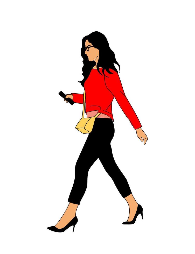 Casual Business woman walking side view . vector
