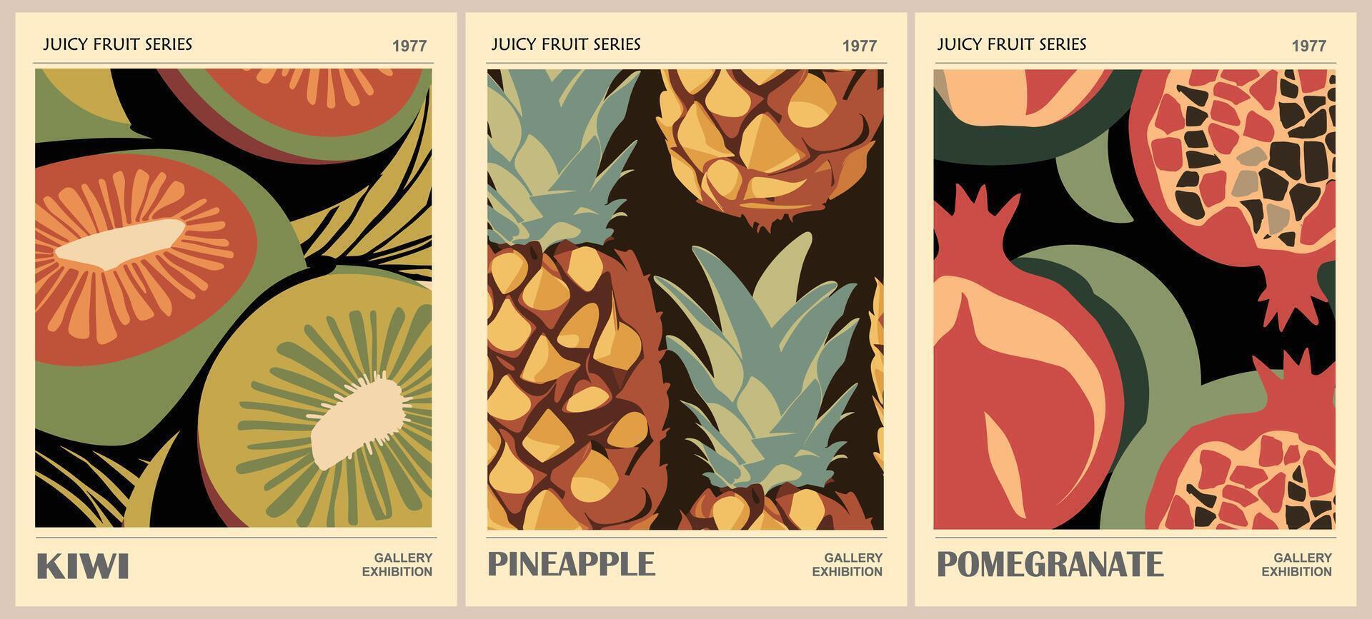 Set of Abstract Fruit Market retro posters. vector