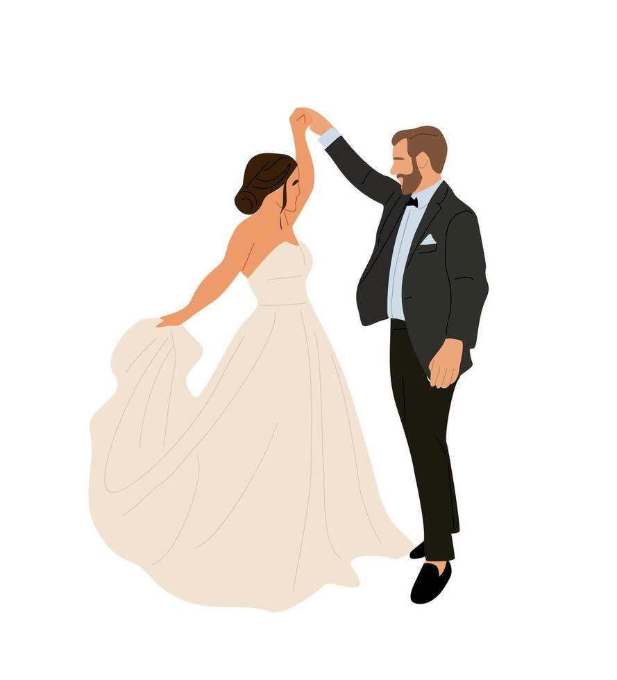 Wedding couple dancing isolated on white. vector