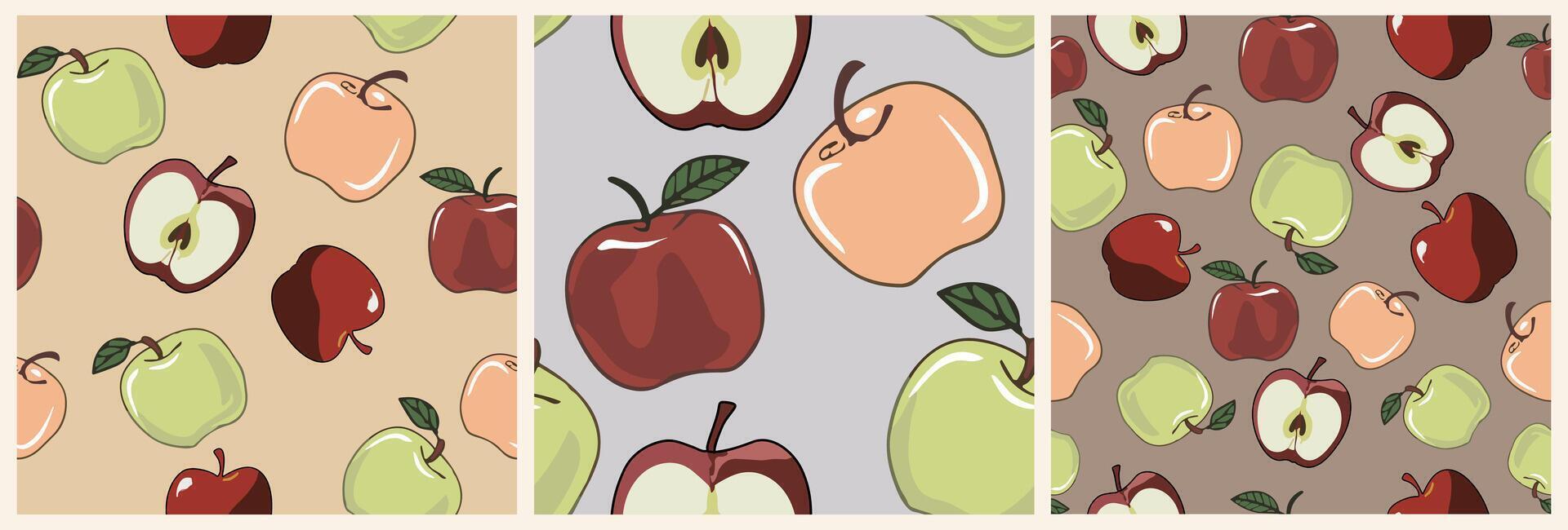 Set of Botanical seamless patterns with apples. vector