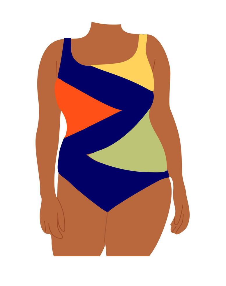 Plus size curvy Woman in modern swimsuit. vector