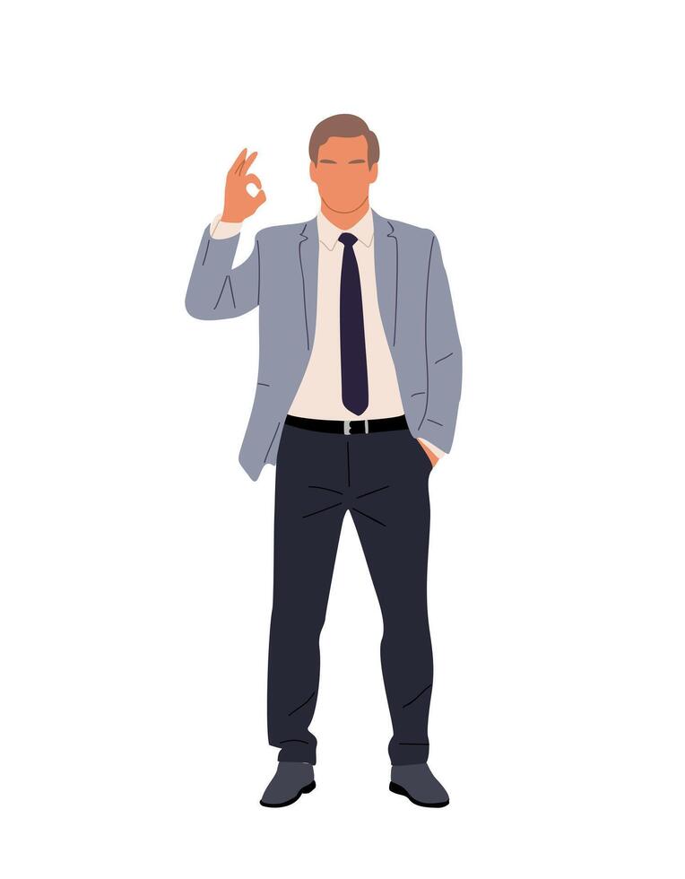 Business man character with sign ok isolated. vector