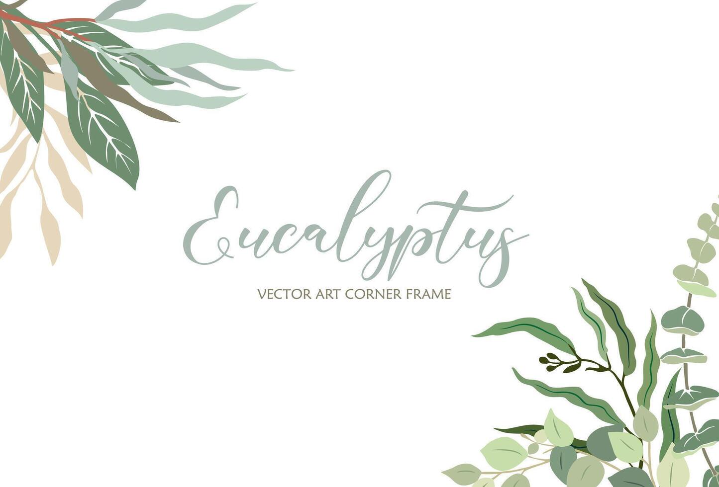 Corner frame with green leaves of eucalyptus. vector