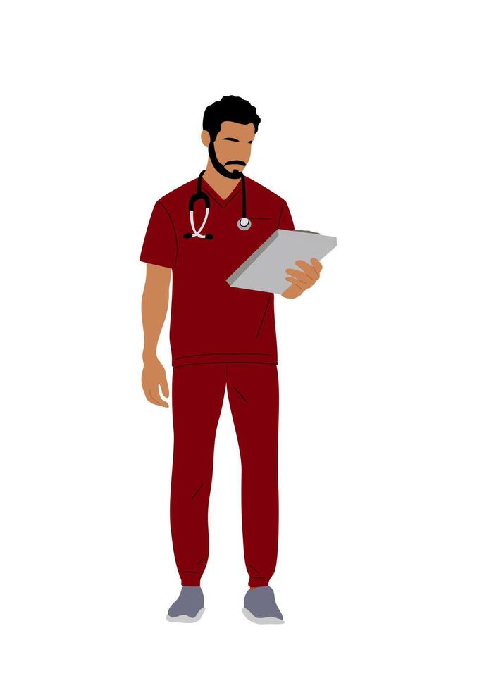 Male medic worker, doctor standing in uniform. vector