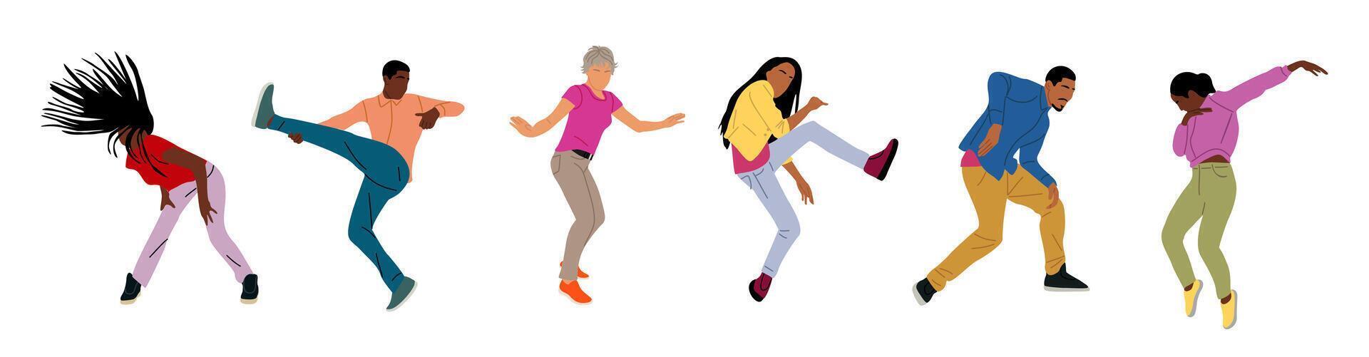Set of young men and women dancing isolated vector