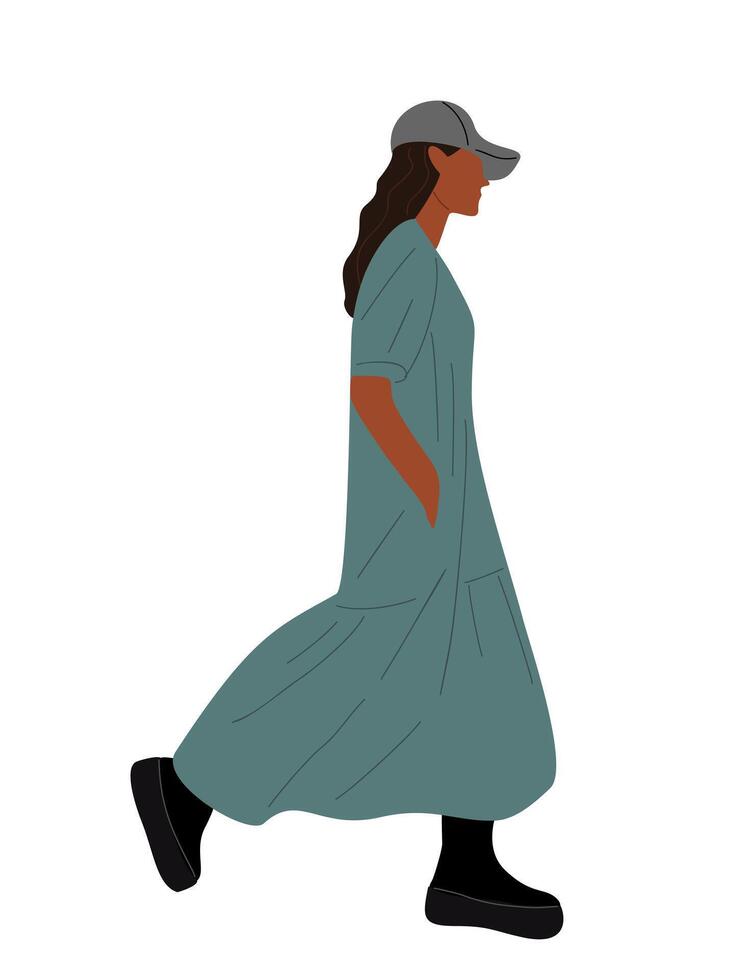 Stylish girl wearing walking side view isolated. vector