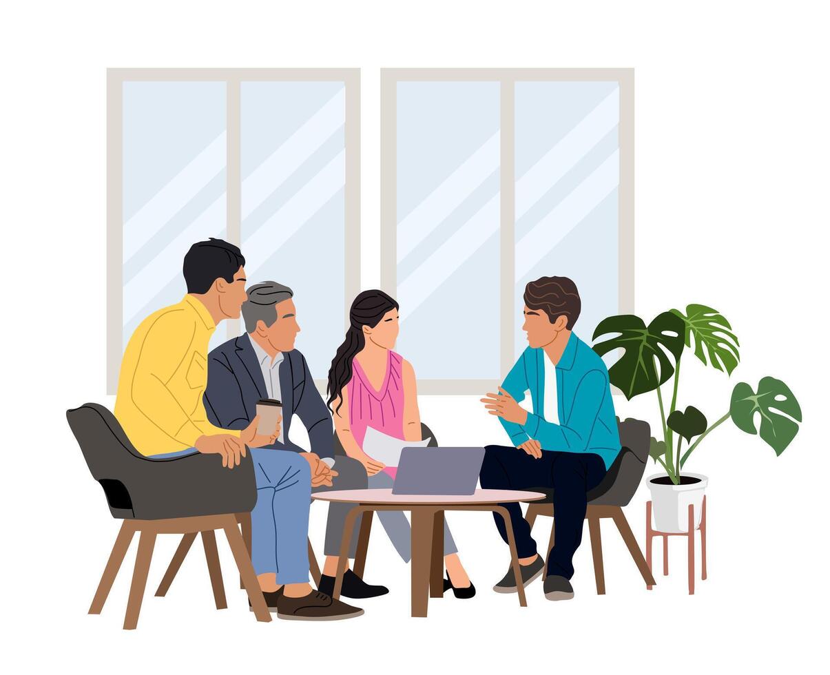 Business men and women taking part in meeting. vector