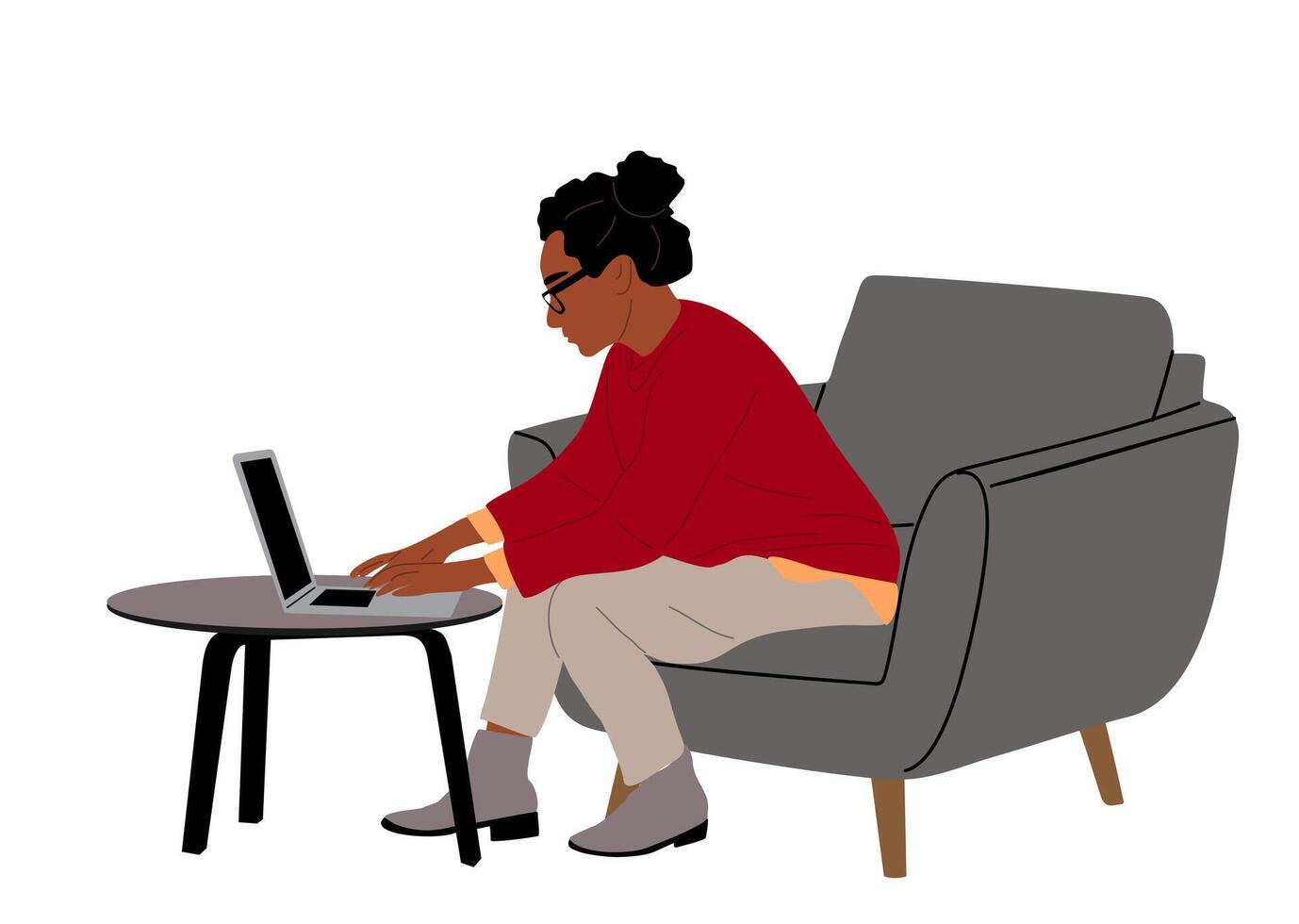 Business woman sitting on chair working on laptop. vector