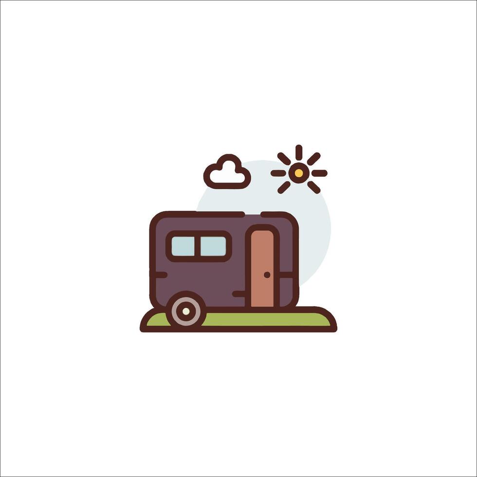 A small camper trailer with a sun and clouds vector