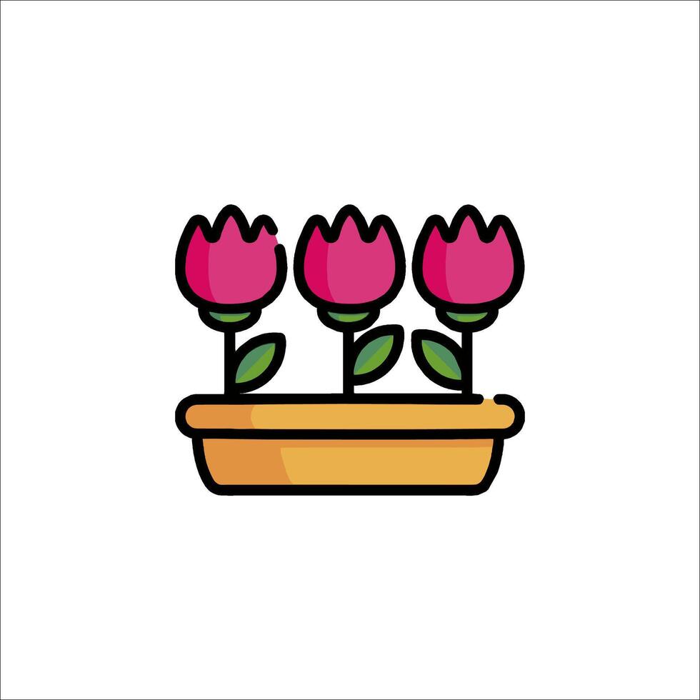 Three pink tulips in a pot on a white background vector