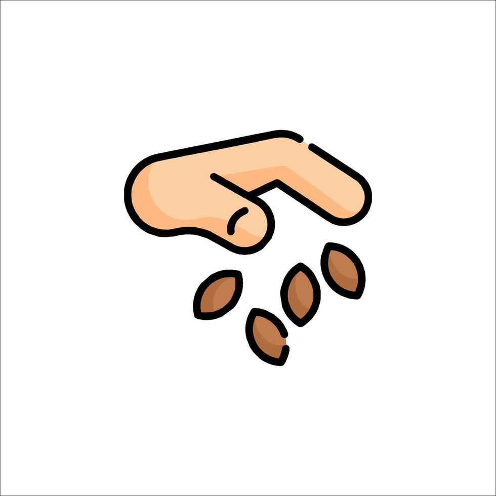 A hand holding a handful of beans and a hand reaching out to grab them vector