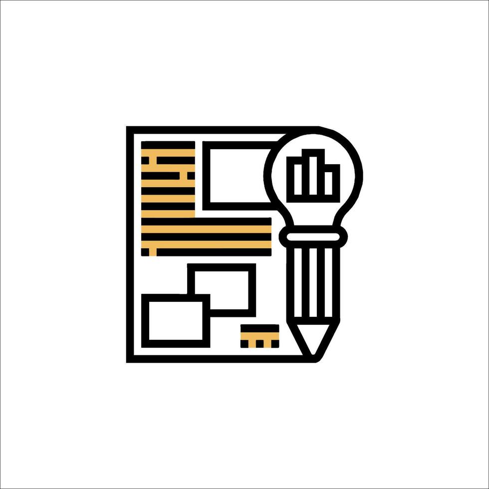 A pencil and paper icon with a light bulb vector