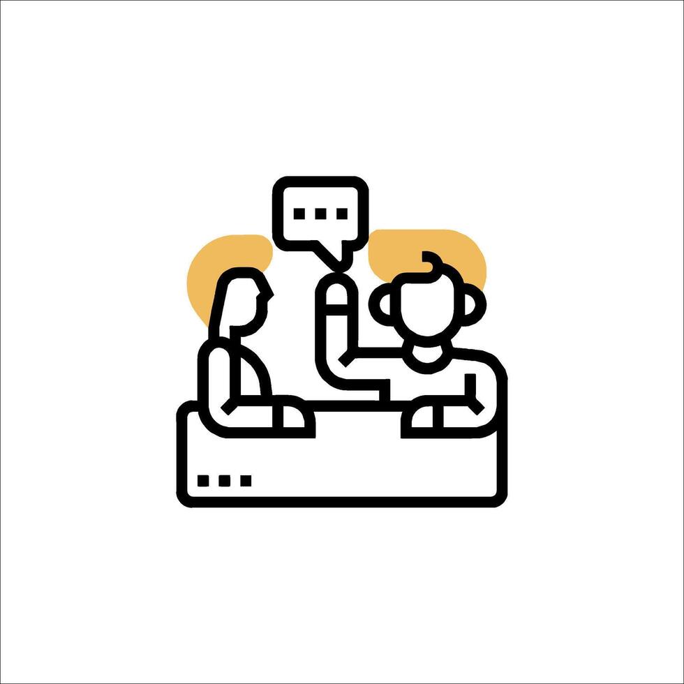 A man and woman are sitting at a table with a speech bubble vector