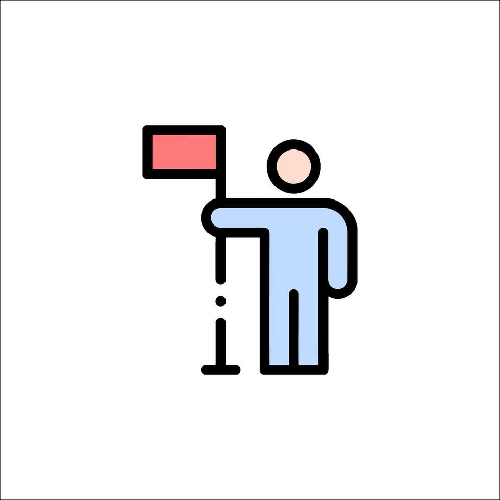 A man holding a flag and pointing to the right vector