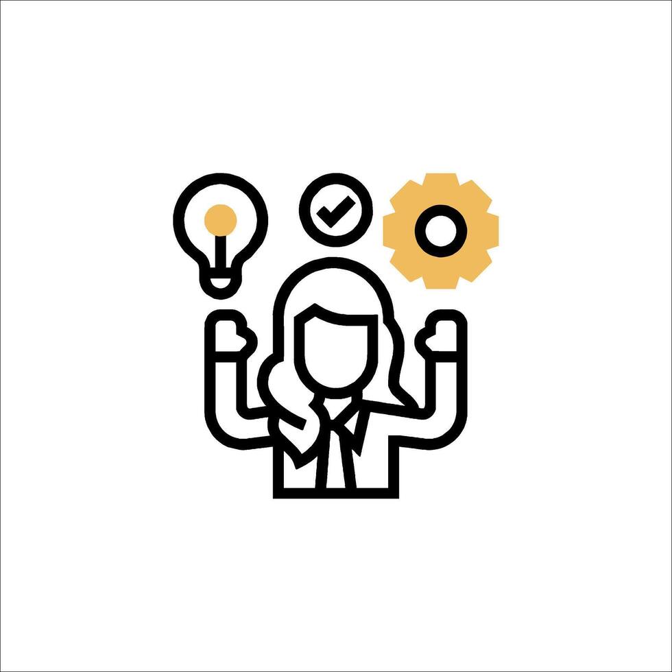 A woman with a light bulb and gears on her head vector