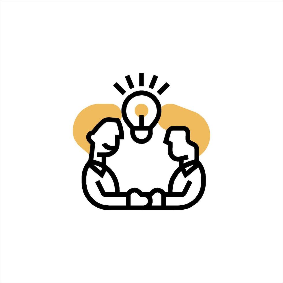 Two people are sitting at a table with a light bulb above them vector