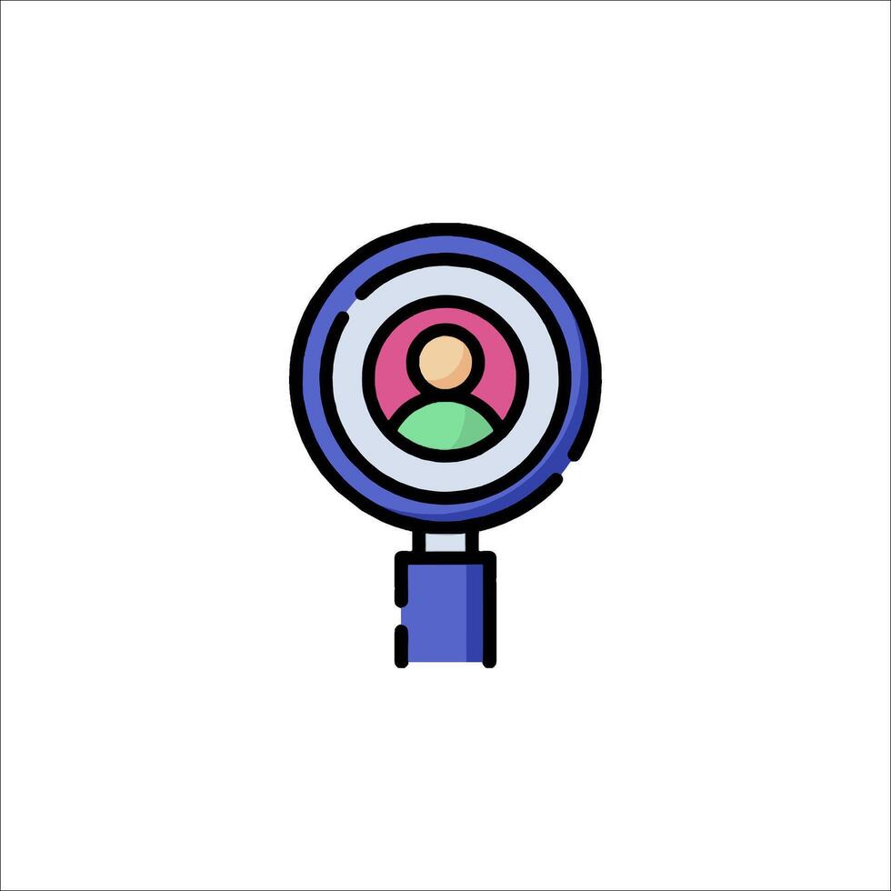 Magnifying glass icon with a person in the center vector