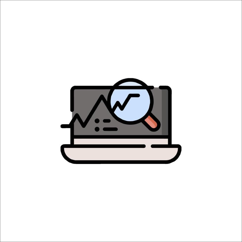 A laptop with a magnifying glass and a graph vector