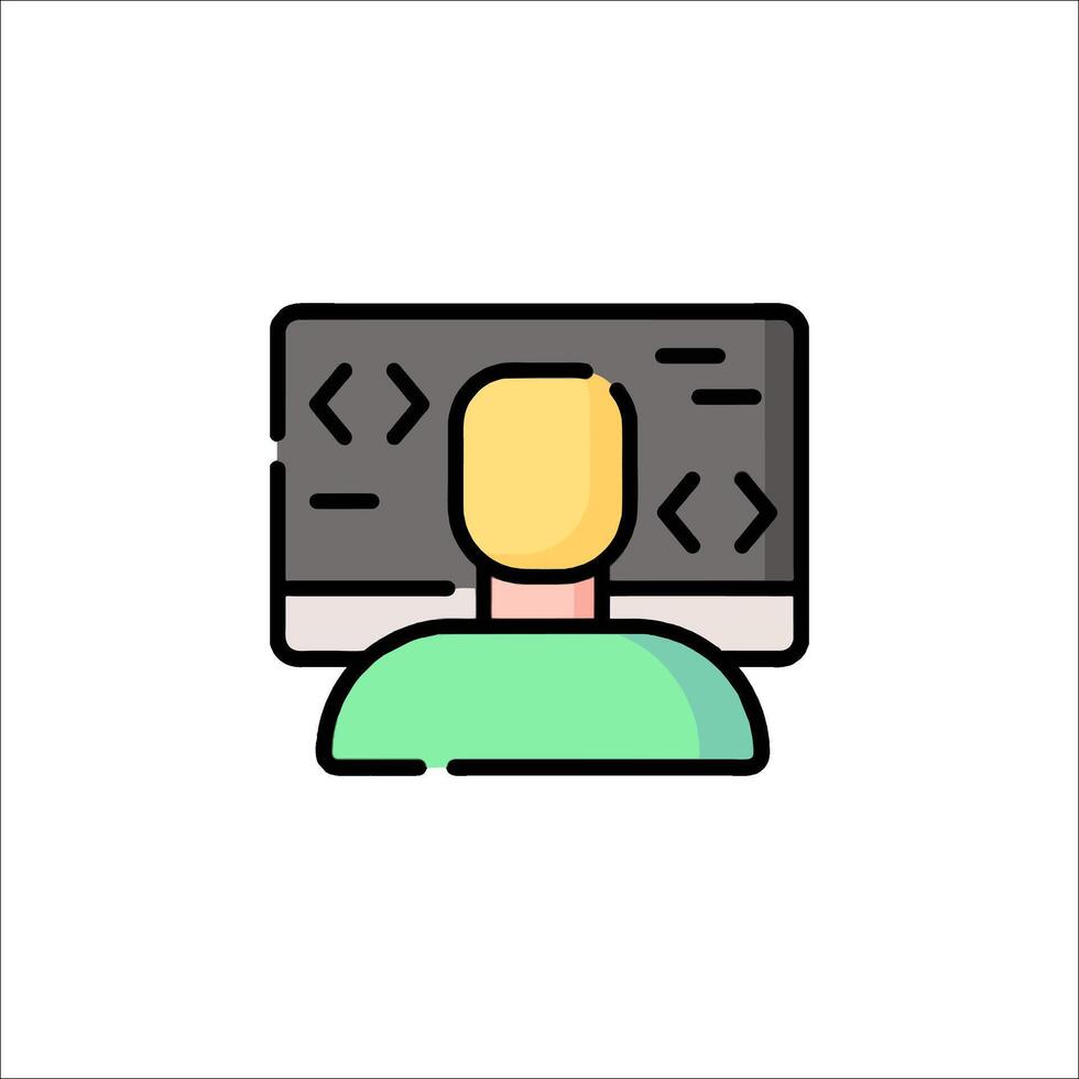 A person sitting in front of a computer screen vector