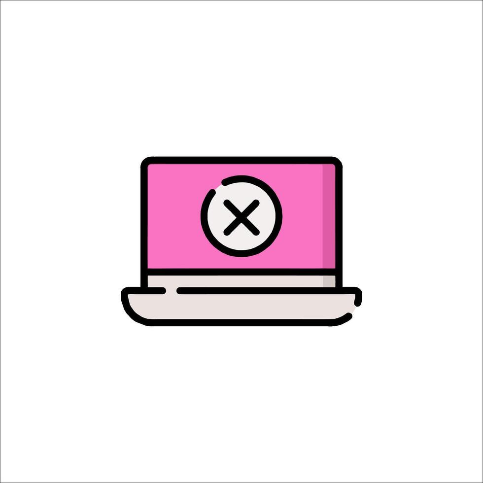 A pink laptop with an x on it vector