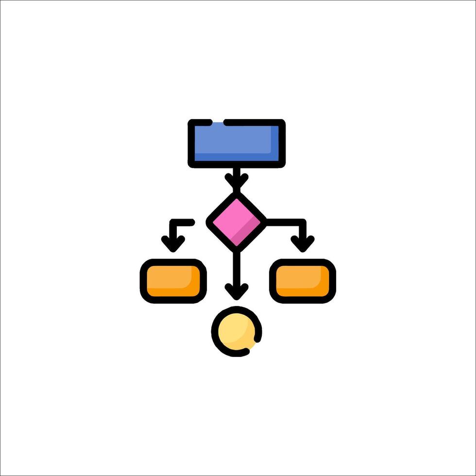 A flow diagram icon with a yellow and blue box vector