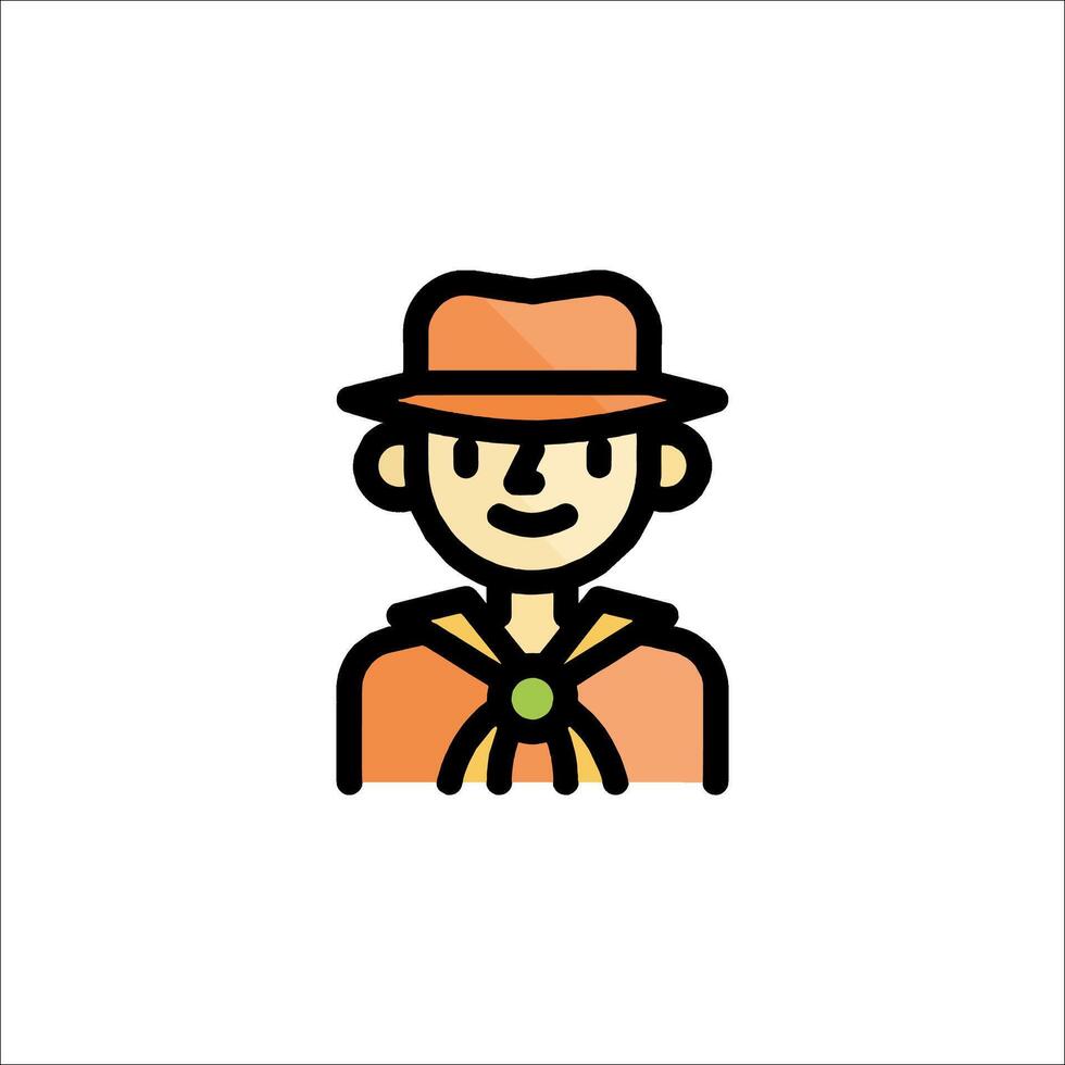 A man in a hat and tie is shown in a line style vector