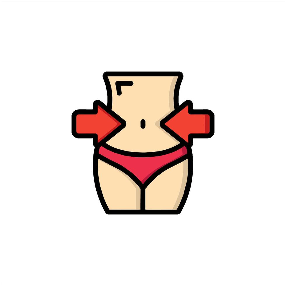 A woman's waist with a red arrow pointing to the right vector
