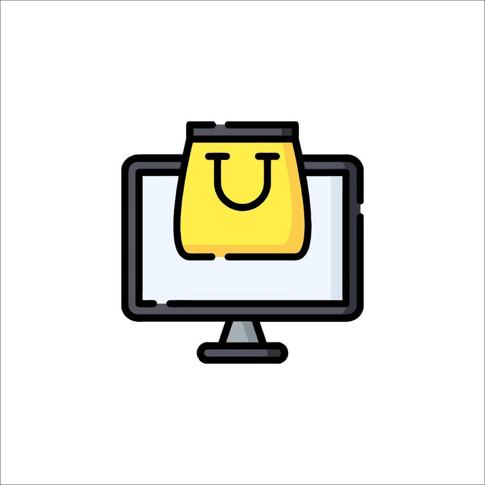 Shopping bag icon on computer monitor vector