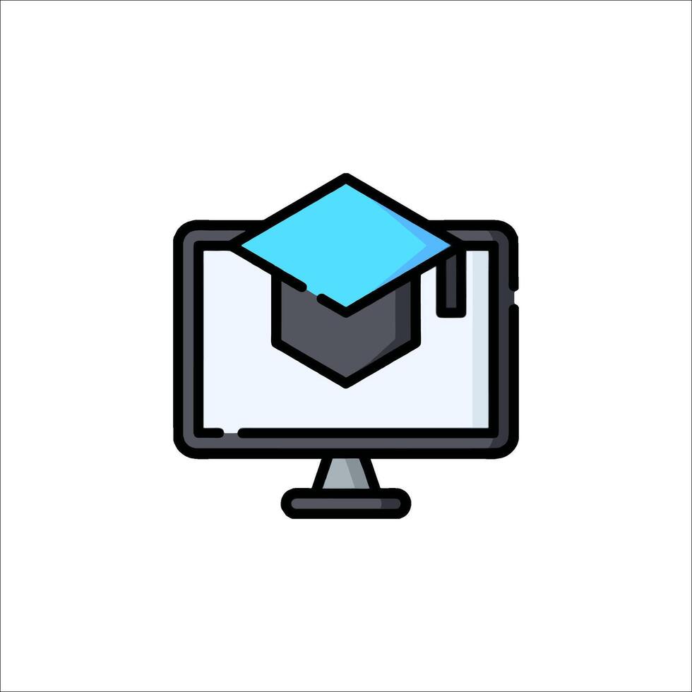 A computer monitor with a graduation cap on it vector