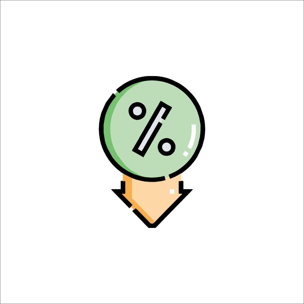 A green and orange arrow pointing down with a percentage sign vector