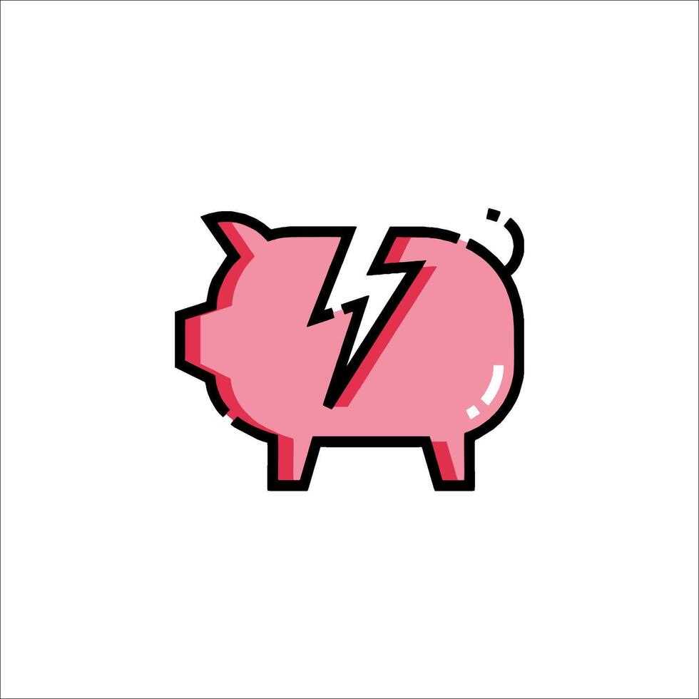 Pink piggy bank with lightning bolt icon vector